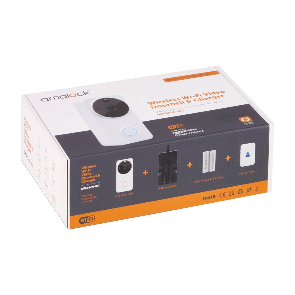 AMALOCK DB601 Wireless Doorbell & Chime Kit With Battery Charger And Rechargeable Batteries - White Doorbells